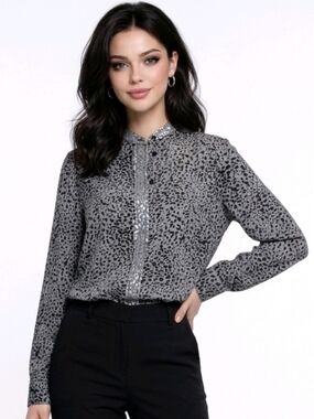 Rag & Bone New York Christy Cheetah Print 100% Silk Button Down Shirt Size SP